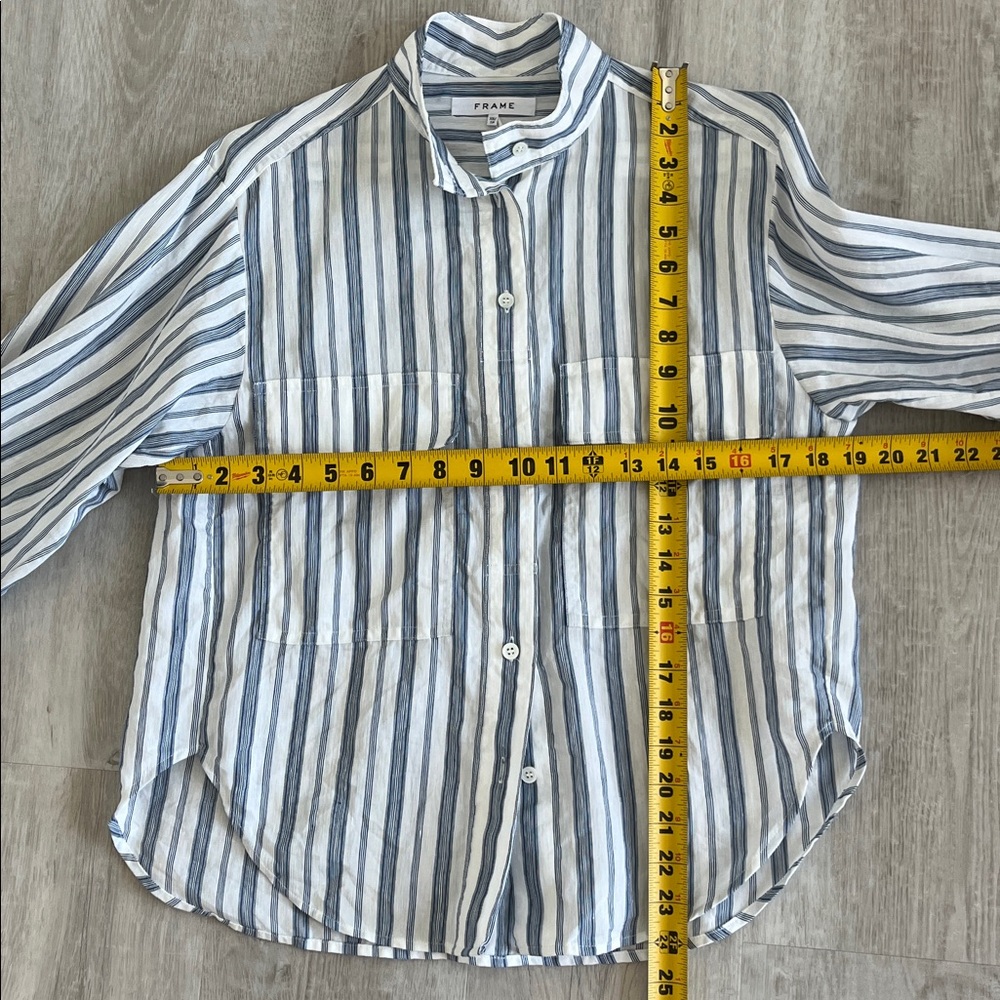 FRAME Clean Safari Striped Linen Blend Shirt Button Down Stand Collar Womens XS - Picture 9 of 15